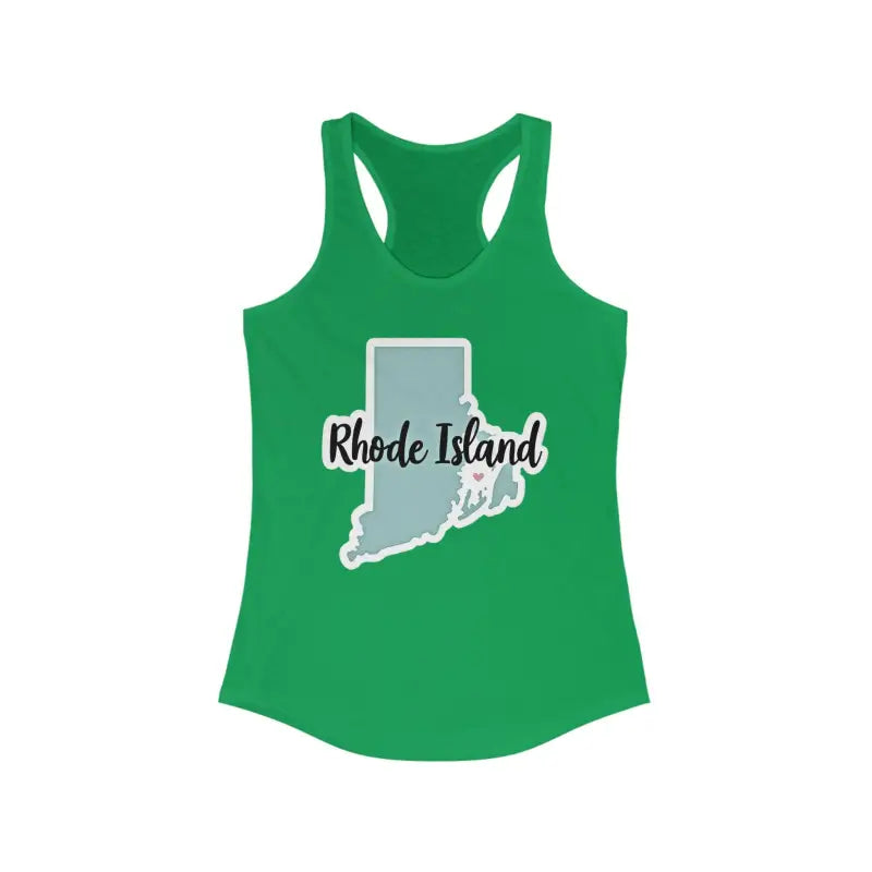 Green Rhode Island Graphic Racerback Tank Top for stylish casual wear