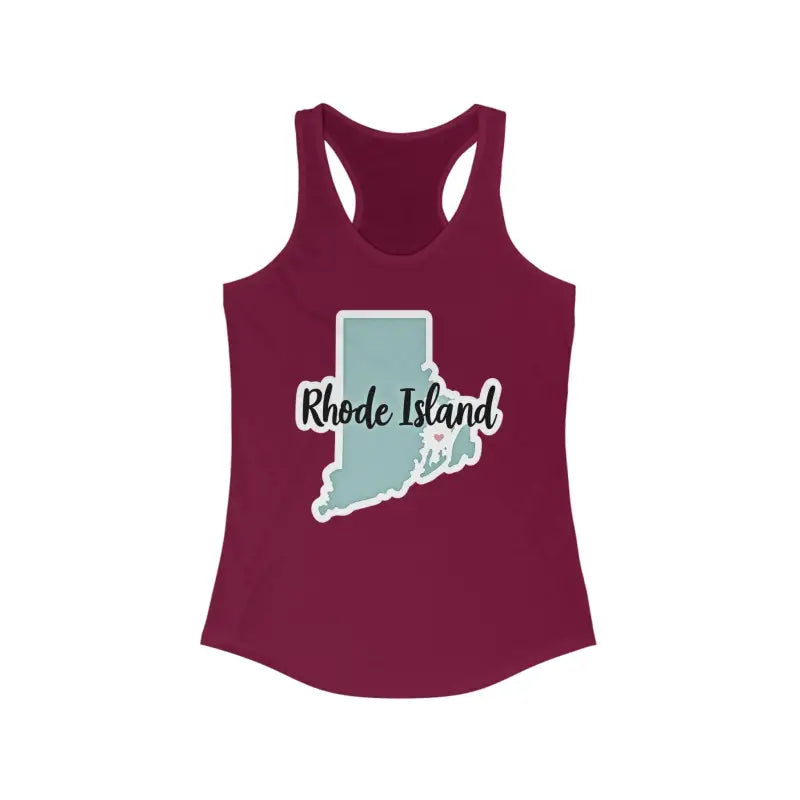 Maroon Rhode Island Graphic Racerback Tank Top showcasing a stylish design