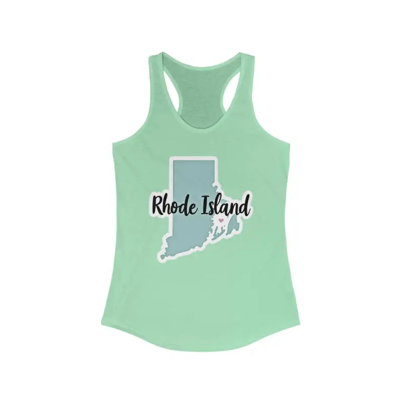 Mint green tank top featuring Rhode Island graphic design for stylish summer wear
