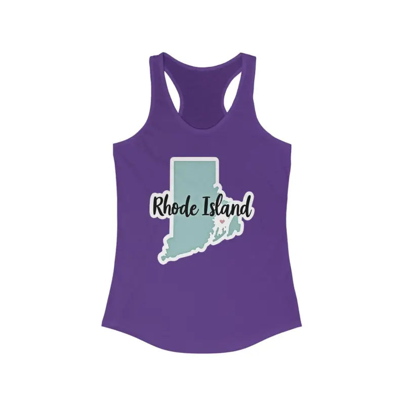 Purple Rhode Island Graphic Racerback Tank Top for stylish summer wear