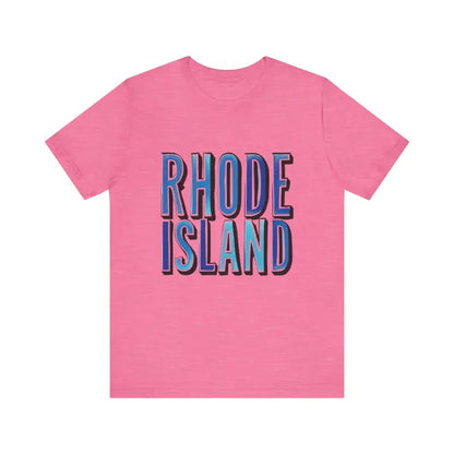 Pink unisex jersey T-shirt featuring Rhode Island graphic design