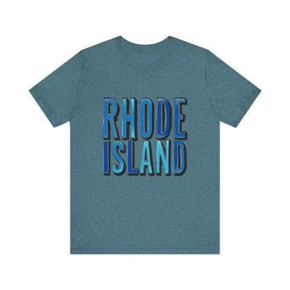 Blue Rhode Island Graphic Tee for unisex, featuring stylish text design