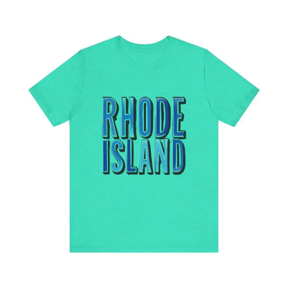 Teal Rhode Island graphic t-shirt for unisex casual wear and style