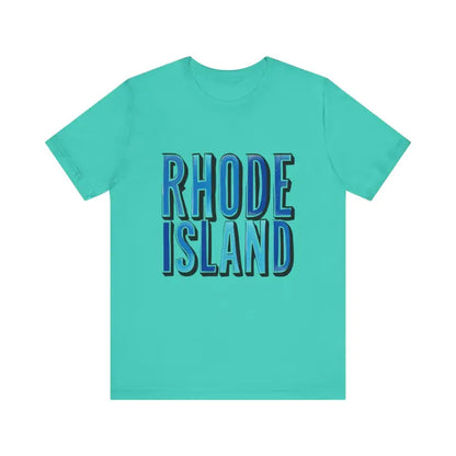 Teal Rhode Island graphic t-shirt for unisex, showcasing vibrant design