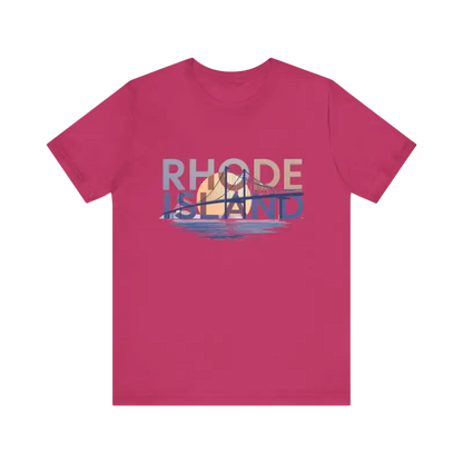 Magenta Rhode Island Graphic Unisex Jersey Tee featuring unique state design