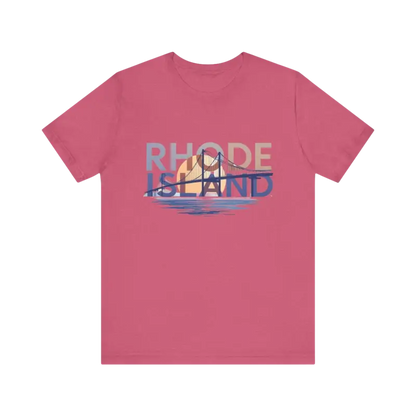 Pink t-shirt featuring Rhode Island graphic from Rhode Island Graphic Unisex Jersey Tee