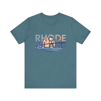 Teal Rhode Island Graphic Unisex Jersey Tee displayed on a neutral background