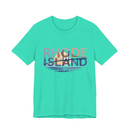 Mint-green unisex jersey tee featuring Rhode Island bridge graphic design