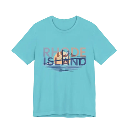 Aqua t-shirt featuring Rhode Island bridge graphic, perfect for casual wear