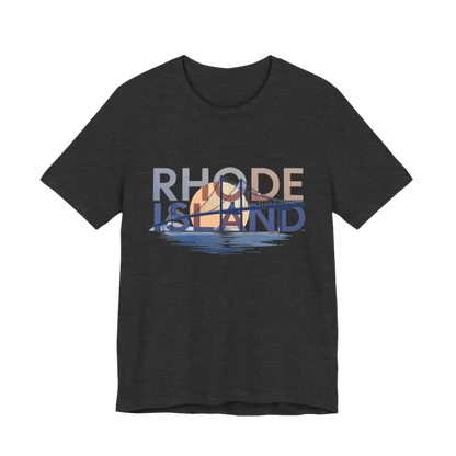 Black t-shirt featuring Rhode Island graphic from the Rhode Island Graphic Unisex Jersey Tee
