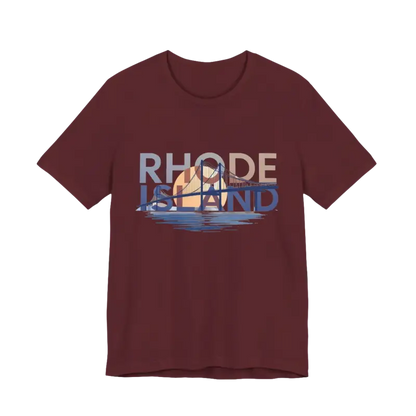 Maroon t-shirt featuring a Rhode Island design from the Rhode Island Graphic Unisex Jersey Tee