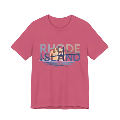 Pink Rhode Island Graphic Unisex Jersey Tee featuring a bridge design