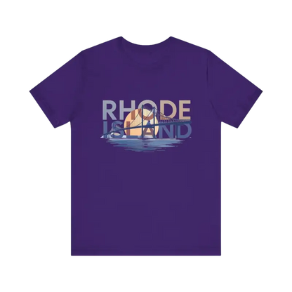 Purple Rhode Island Graphic Unisex Jersey Tee displayed on a neutral background