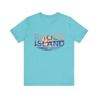 Aqua t-shirt featuring Rhode Island bridge graphic for unisex wear