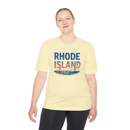 Rhode Island Graphic Unisex Moisture Wicking Tee showcasing vibrant state design