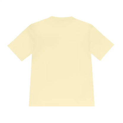 Pale yellow Rhode Island Graphic Unisex Moisture Wicking Tee displayed on a hanger