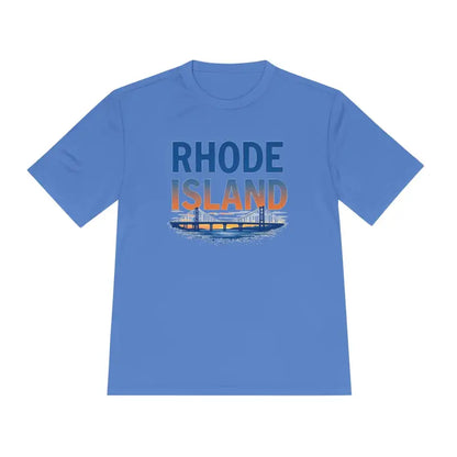 Blue Rhode Island Graphic Unisex Moisture Wicking Tee for casual wear and comfort