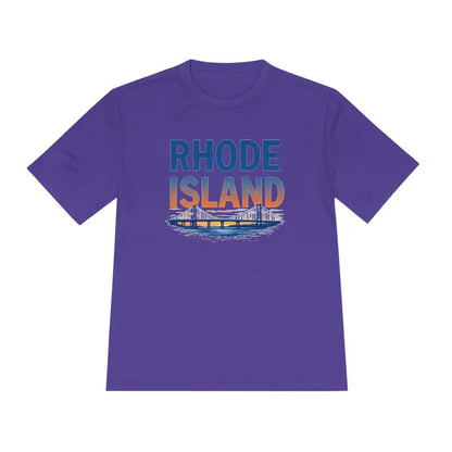Purple Rhode Island graphic unisex moisture-wicking tee for stylish comfort