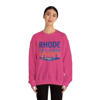 Pink Rhode Island sweatshirt featured in the Rhode Island Sunset Crewneck design
