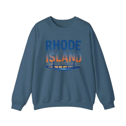 Blue Rhode Island sweatshirt featured in Rhode Island Sunset Crewneck Sweatshirt design