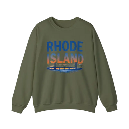Olive green Rhode Island sweatshirt from the Rhode Island Sunset Crewneck collection