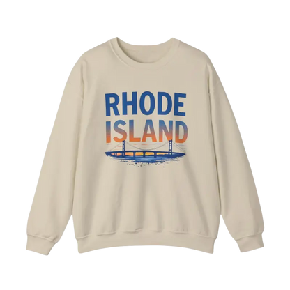 Beige sweatshirt featuring Rhode Island design from the Rhode Island Sunset Crewneck collection