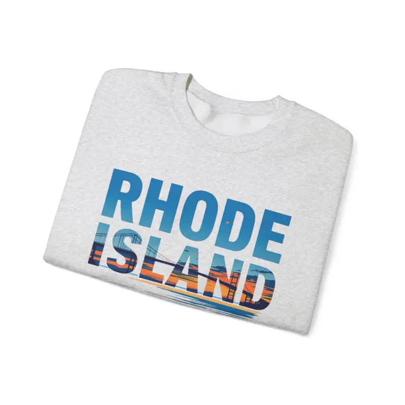 Folded Rhode Island t-shirt featured with Rhode Island Sunset Crewneck Sweatshirt