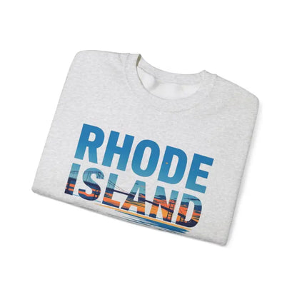 Folded Rhode Island t-shirt featured with Rhode Island Sunset Crewneck Sweatshirt