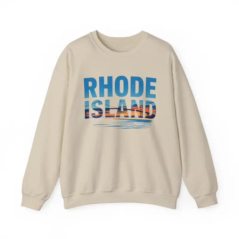 Beige unisex sweatshirt featuring Rhode Island graphic design for casualwear