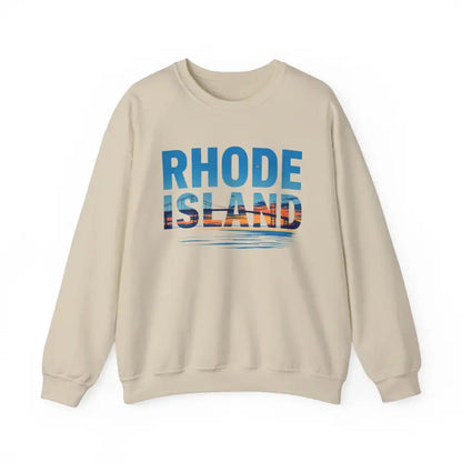 Beige unisex sweatshirt featuring Rhode Island graphic design for casualwear