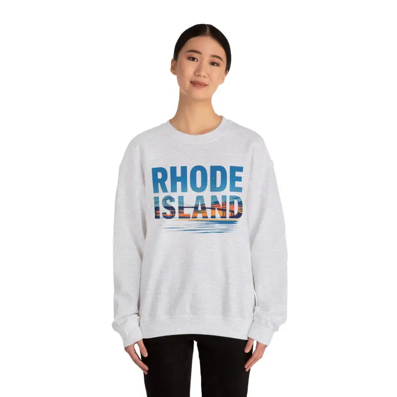 White Rhode Island Sunset Crewneck Sweatshirt Unisex Heavy Blend for casual wear