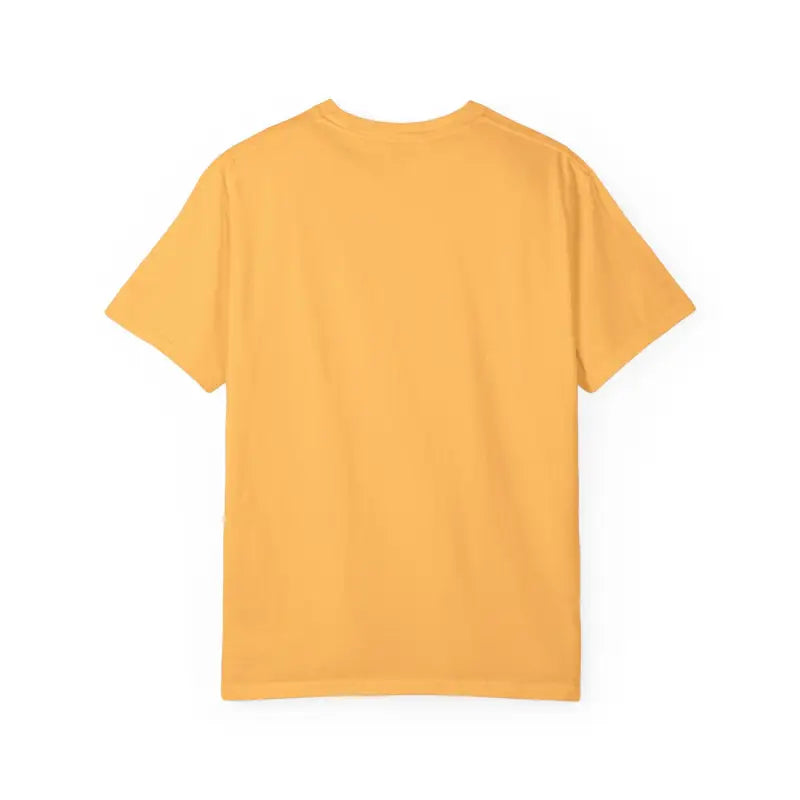 Mustard-colored Rhode Island Unisex Garment Dyed Summer T Shirt displayed on a model