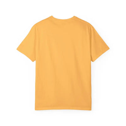 Mustard-colored Rhode Island Unisex Garment Dyed Summer T Shirt displayed on a model