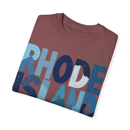 Folded Rhode Island Unisex Garment Dyed Summer T-Shirt in vibrant colors