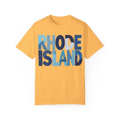 Yellow Rhode Island Unisex Garment Dyed Summer T Shirt for casual wear