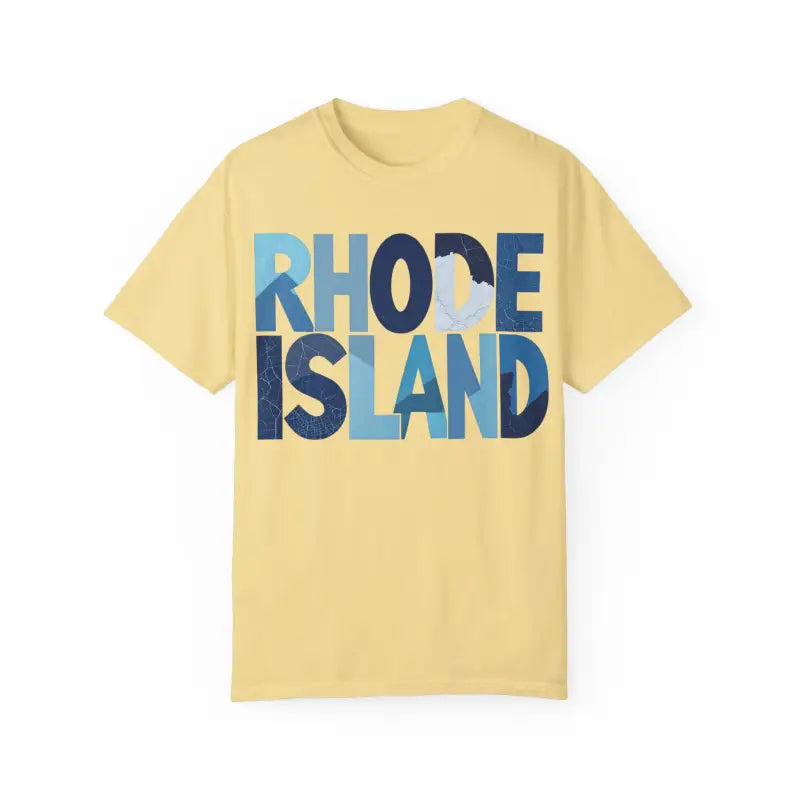Yellow Rhode Island Unisex Garment Dyed Summer T Shirt for casual wear