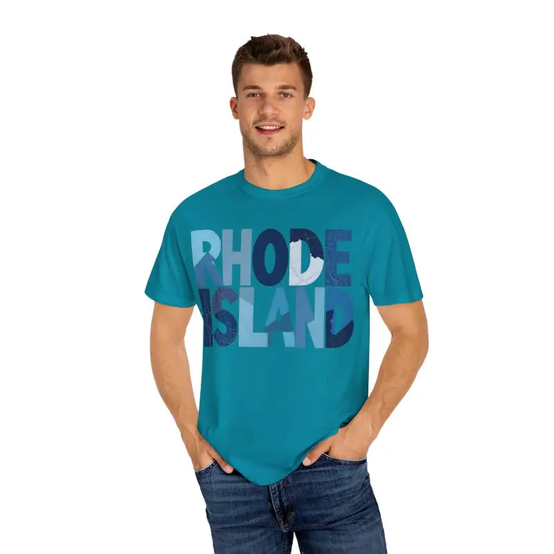 Teal Rhode Island Unisex Garment Dyed Summer T Shirt for casual fashion