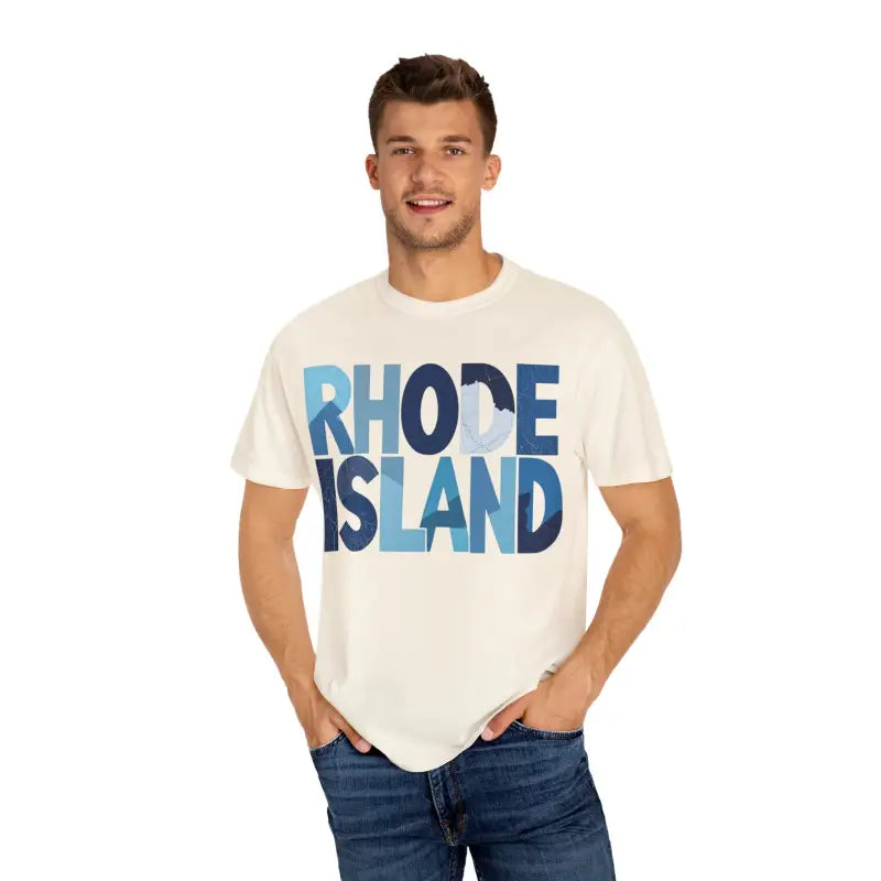 Rhode Island Unisex Garment Dyed Summer T Shirt featuring a stylish graphic design