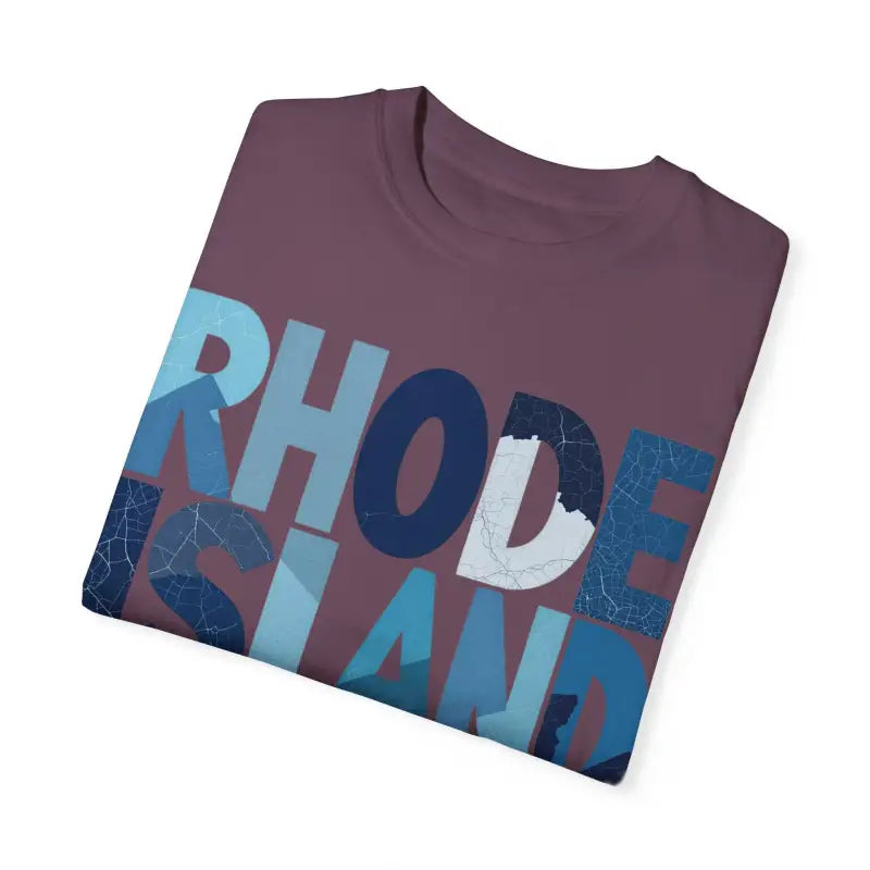 Folded Rhode Island Unisex Garment Dyed Summer T Shirt in vibrant colors
