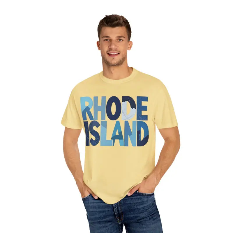 Rhode Island Unisex Garment Dyed Summer T Shirt featuring a stylish graphic design