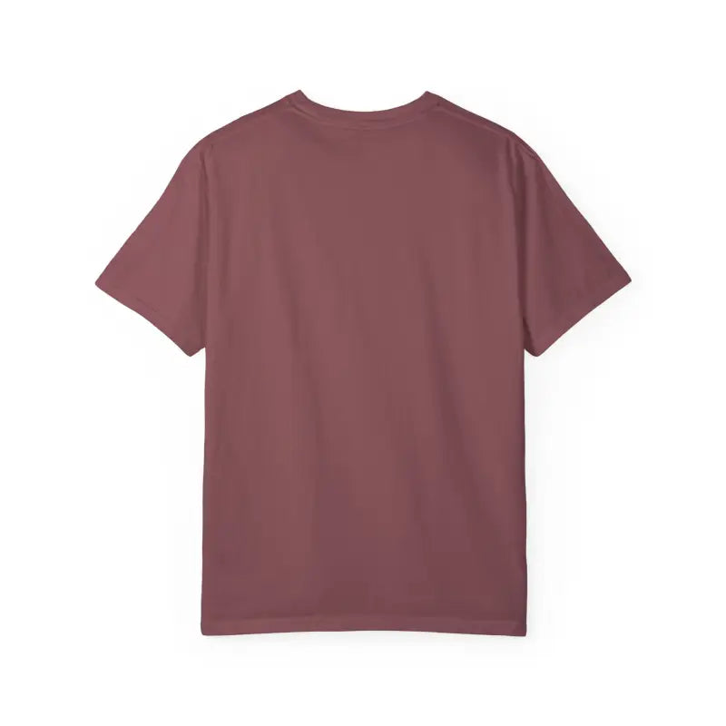 Maroon Rhode Island Unisex Garment Dyed Summer T Shirt on display