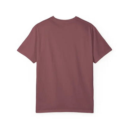 Maroon Rhode Island Unisex Garment Dyed Summer T Shirt on display
