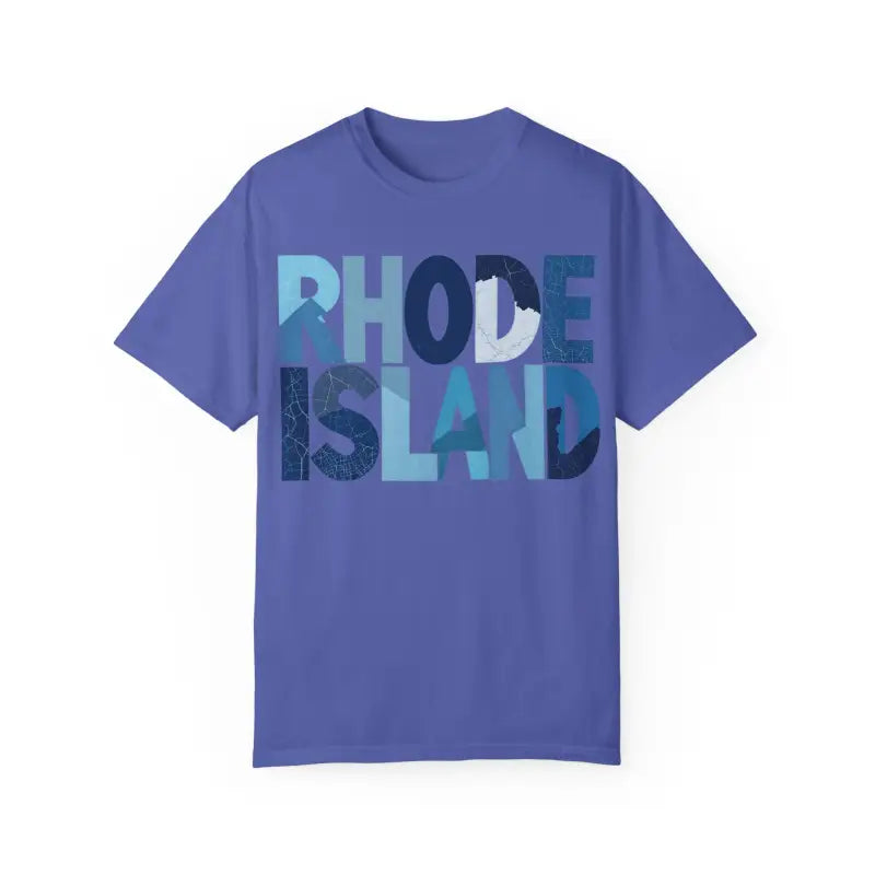 Blue Rhode Island unisex garment dyed summer t-shirt featured as a product image