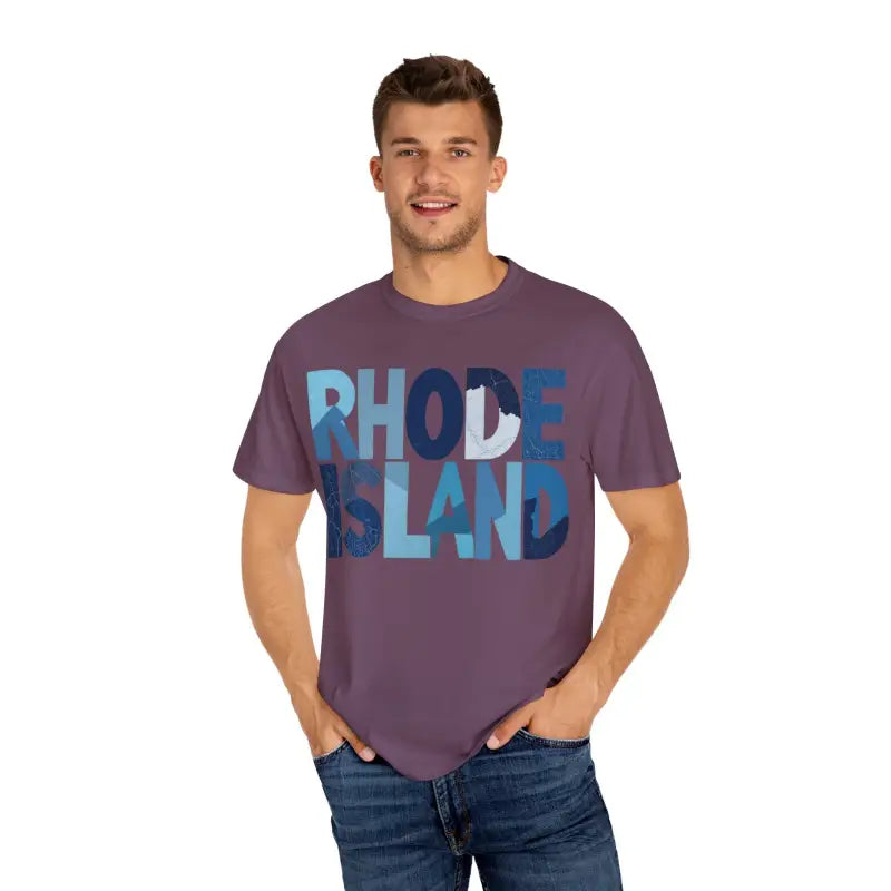 Rhode Island Unisex Garment Dyed Summer T Shirt featuring a stylish graphic design
