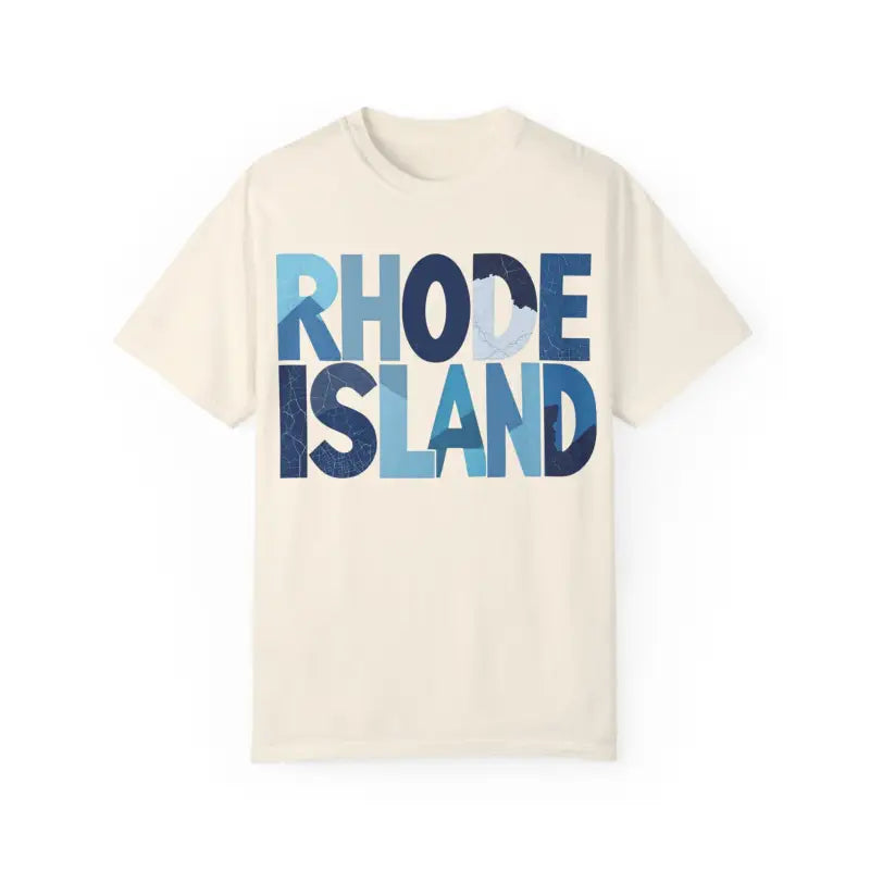 T-shirt featuring Rhode Island text in a stylish unisex summer design