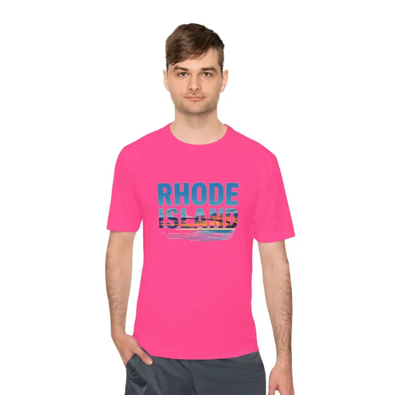 Pink Rhode Island Unisex Moisture Wicking T Shirt for Outdoor Travel