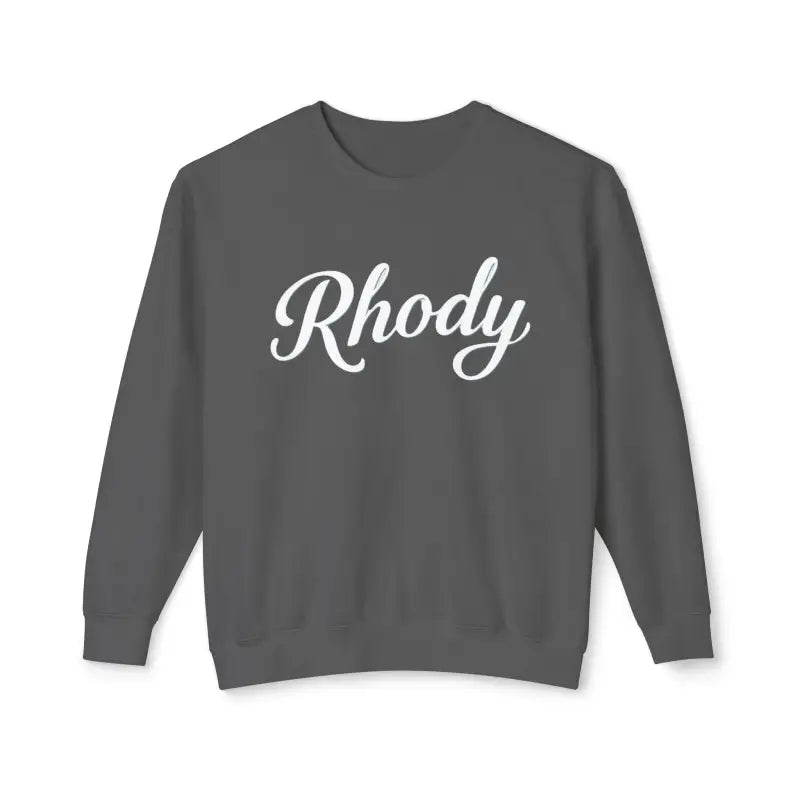 Gray Rhody sweatshirt showcasing stylish design in Rhody Unisex Lightweight Crewneck Sweatshirt