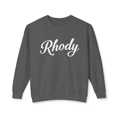 Gray Rhody sweatshirt showcasing stylish design in Rhody Unisex Lightweight Crewneck Sweatshirt