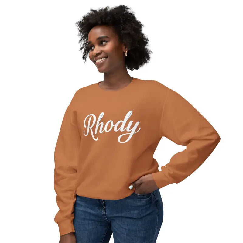 Orange Rhody Unisex Lightweight Crewneck Sweatshirt with white script for ultimate comfort