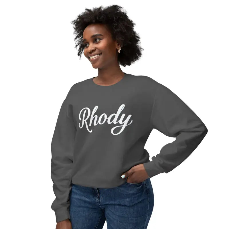 Gray Rhody Unisex Lightweight Crewneck Sweatshirt with white script for ultimate comfort